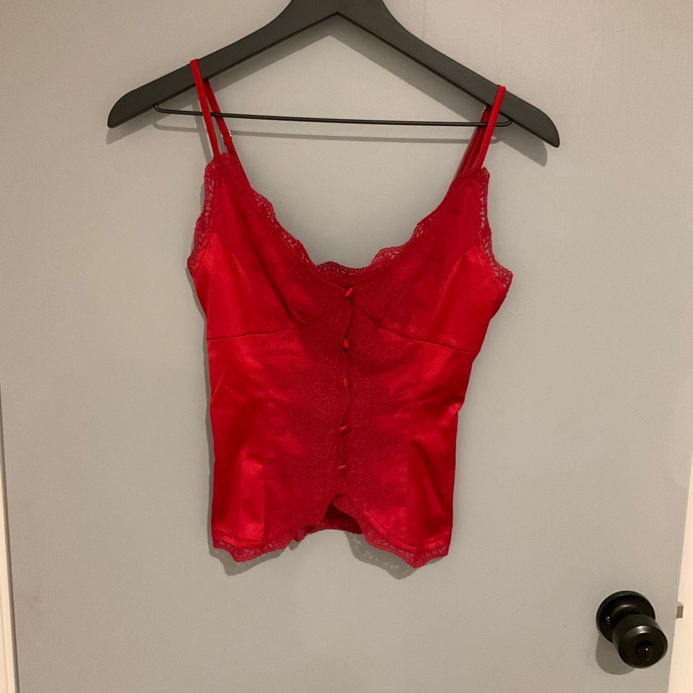 Princess Polly Red Lace Trim Tank Top NWT